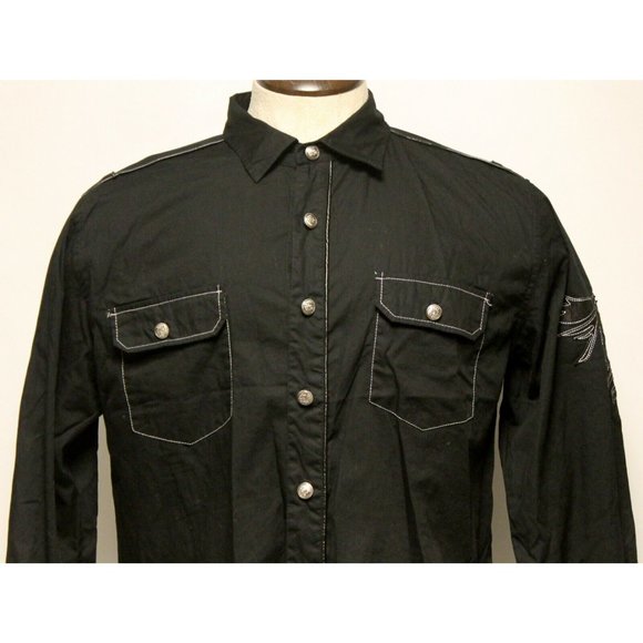 El General Black Collared Button Down Shirt Embroidered Spirit of fire Bird XL - Picture 3 of 9